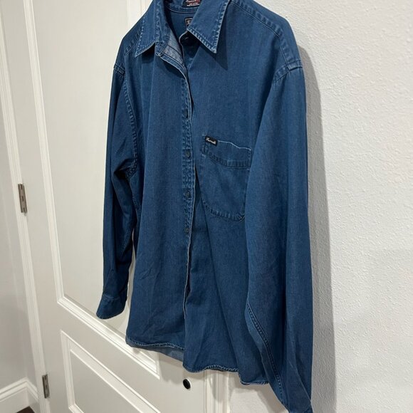 Faconnable Long Sleeve Front Pocket Button-Up Denim Shirt Size L Classic - Picture 3 of 9
